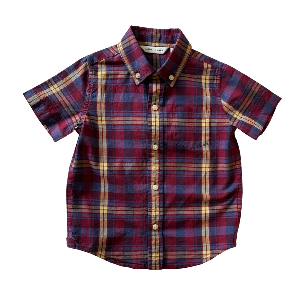 Janie and Jack Burgundy Plaid Button Up - 3T - Miena