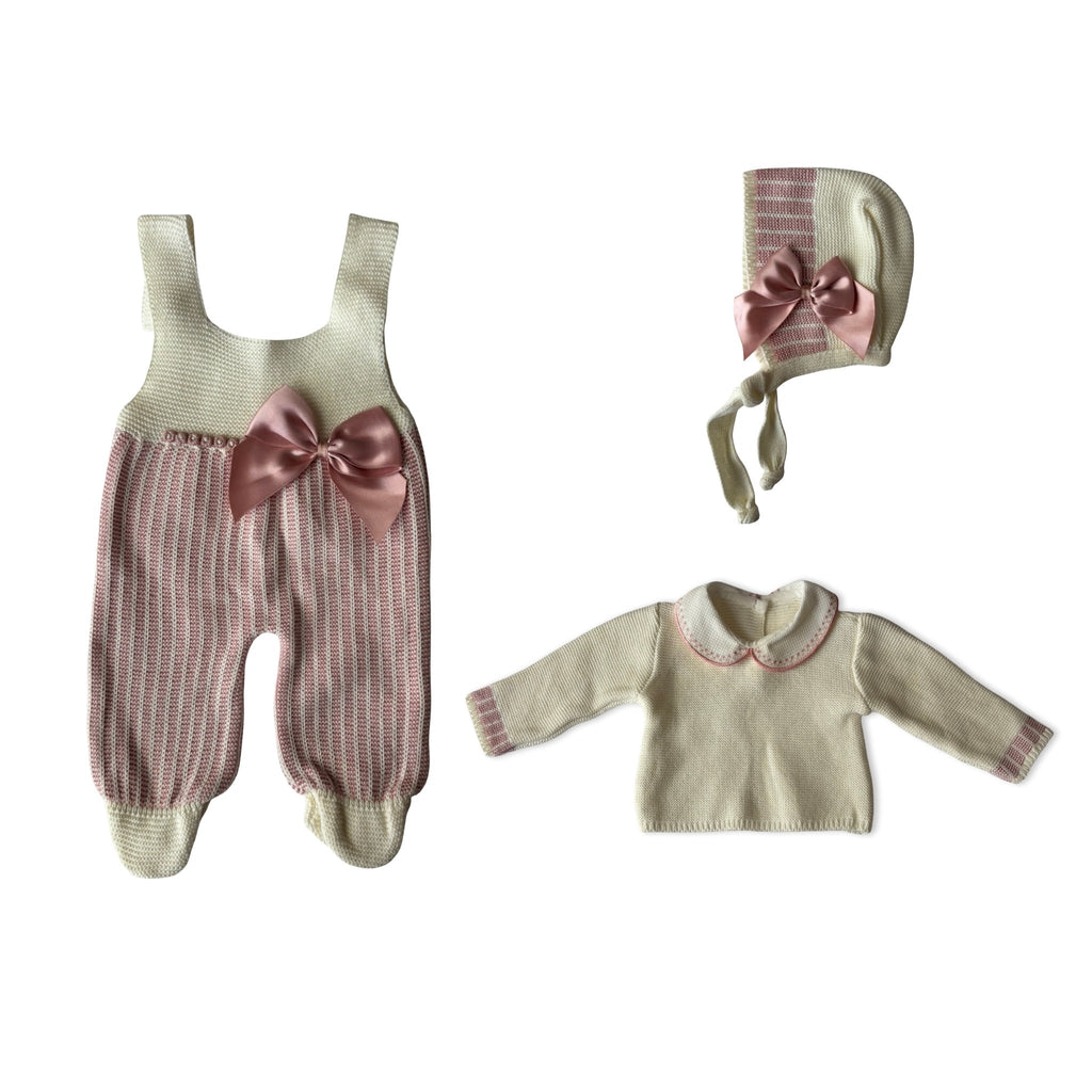Rose Knitted Set (3Pcs) - 0 to 3 Months - Miena