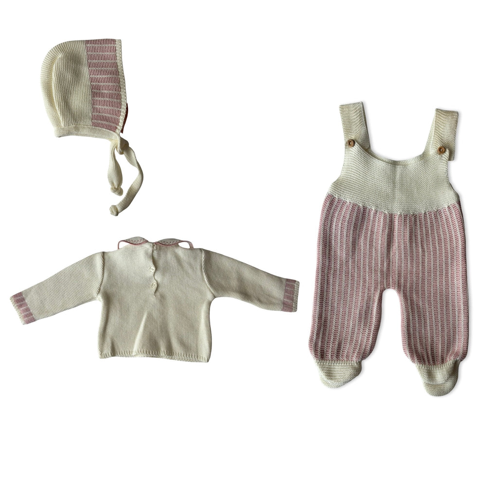 Rose Knitted Set (3Pcs) - 0 to 3 Months - Miena