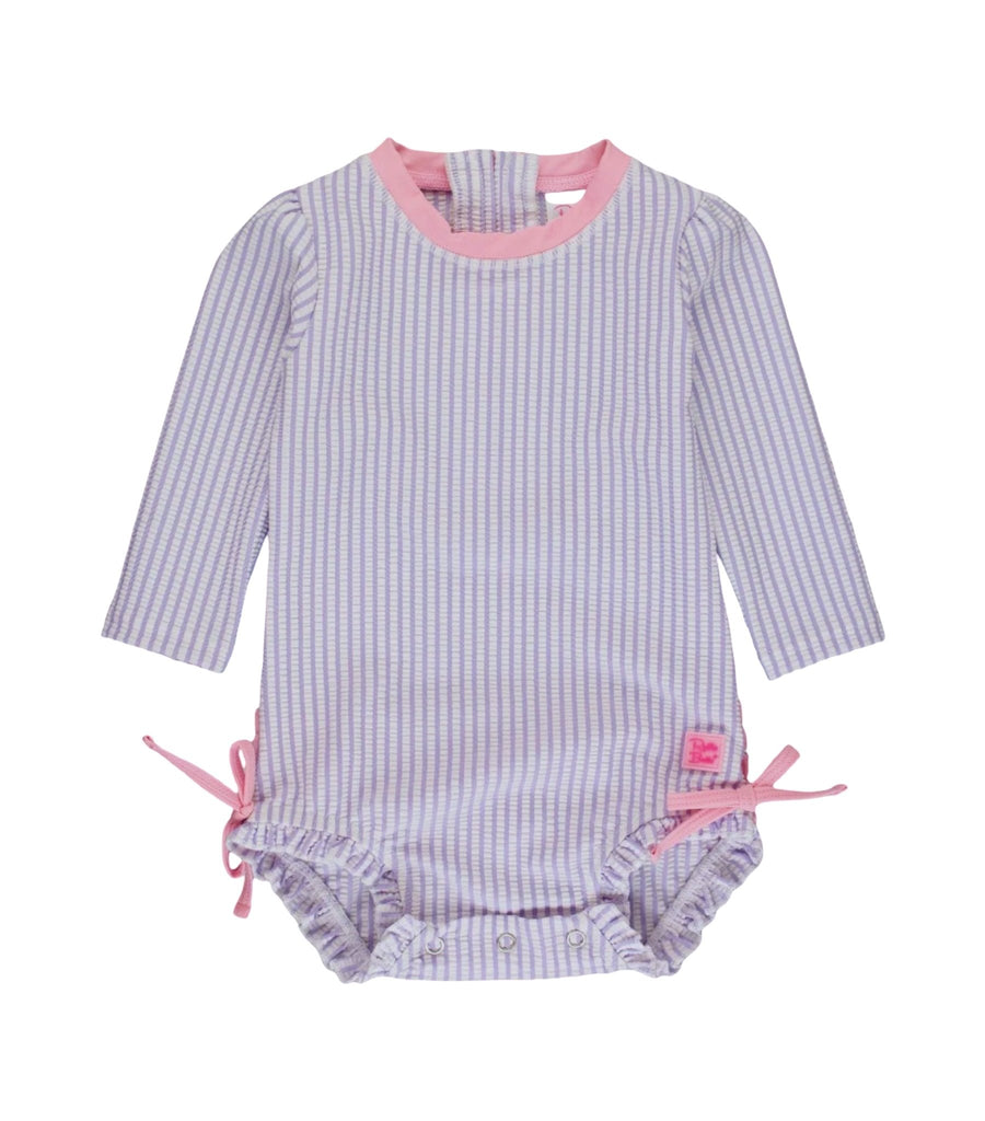 Ruffle Butts Blue Long Sleeve Rash Guard One Piece - 0 to 3 Months - Miena