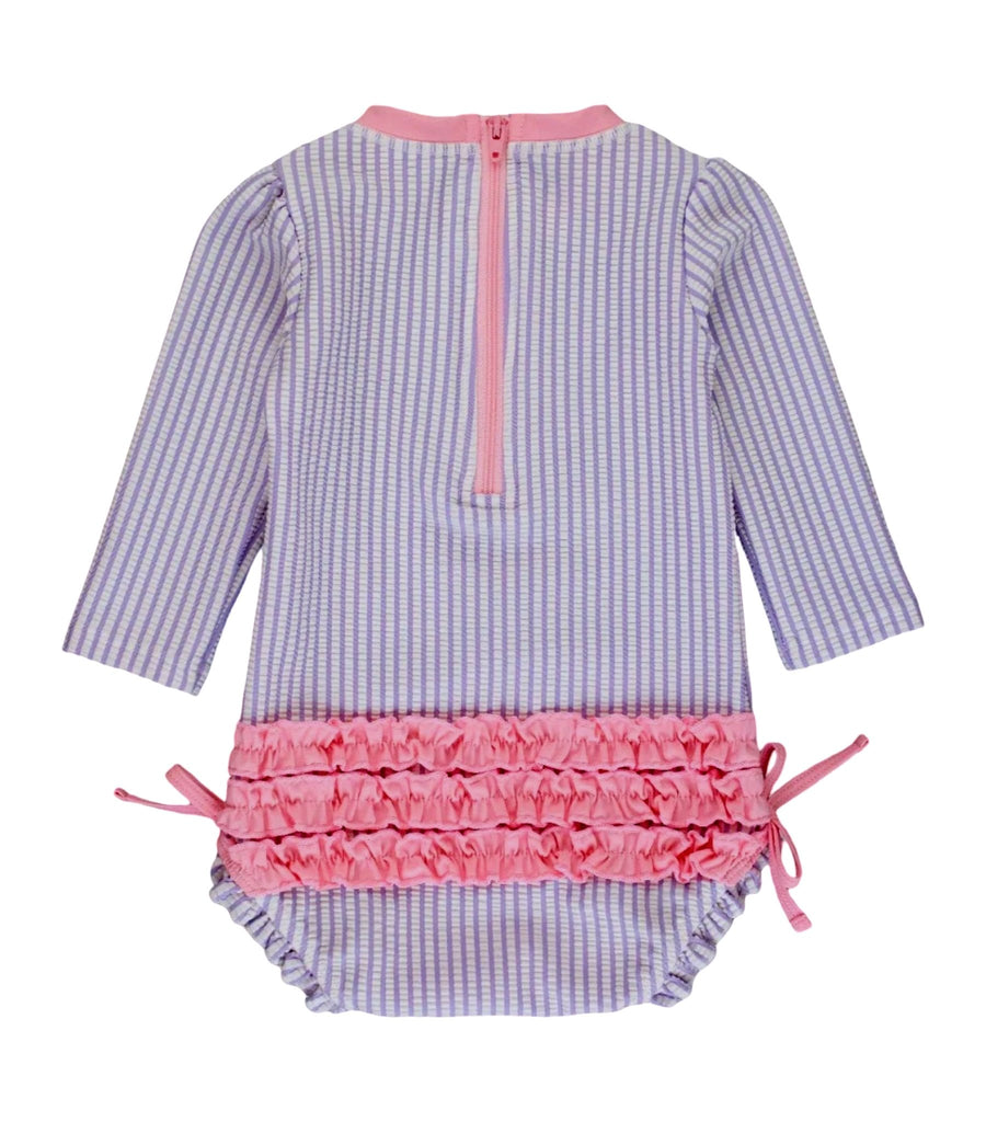 Ruffle Butts Blue Long Sleeve Rash Guard One Piece - 0 to 3 Months - Miena