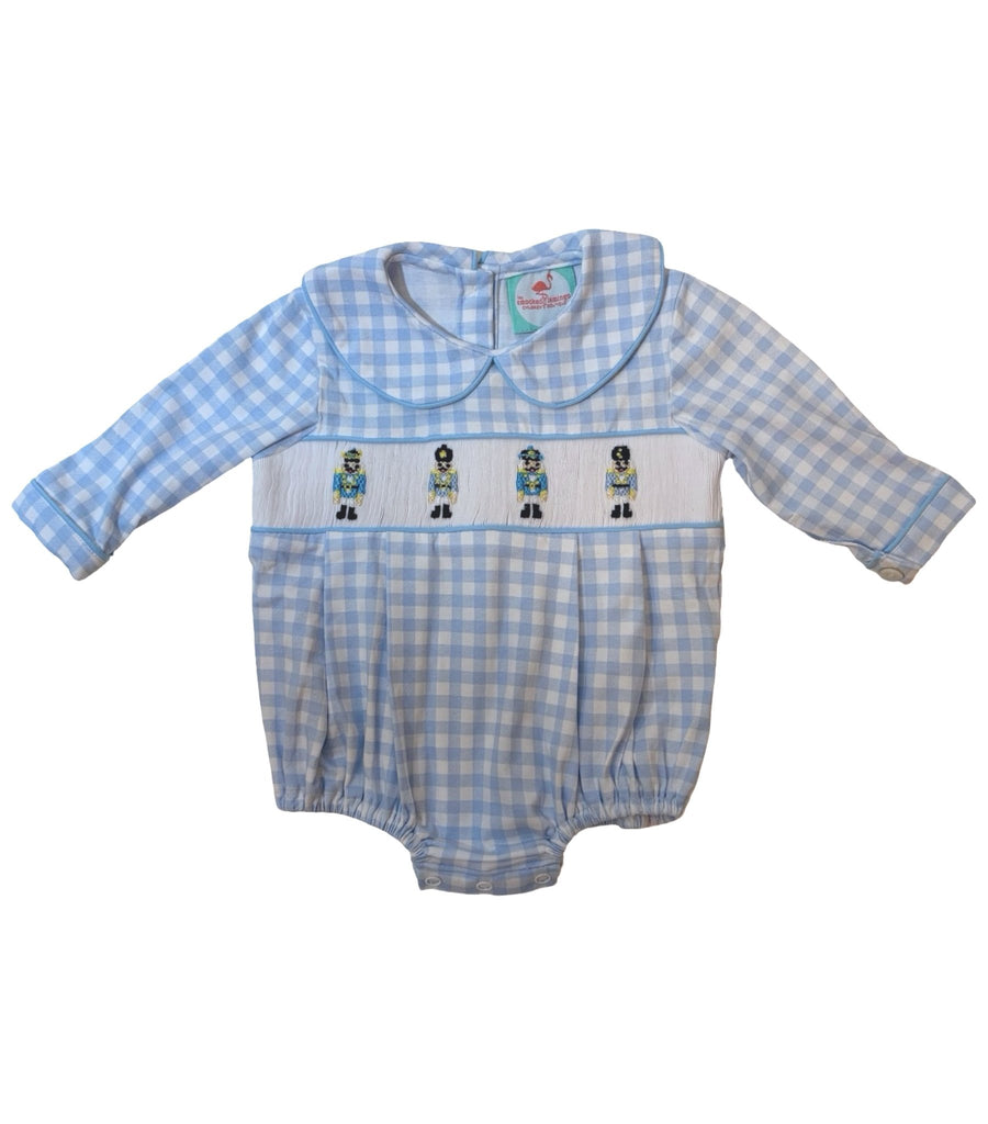Smocked Nutcracker Blue Gingham Bubble - Newborn - Miena