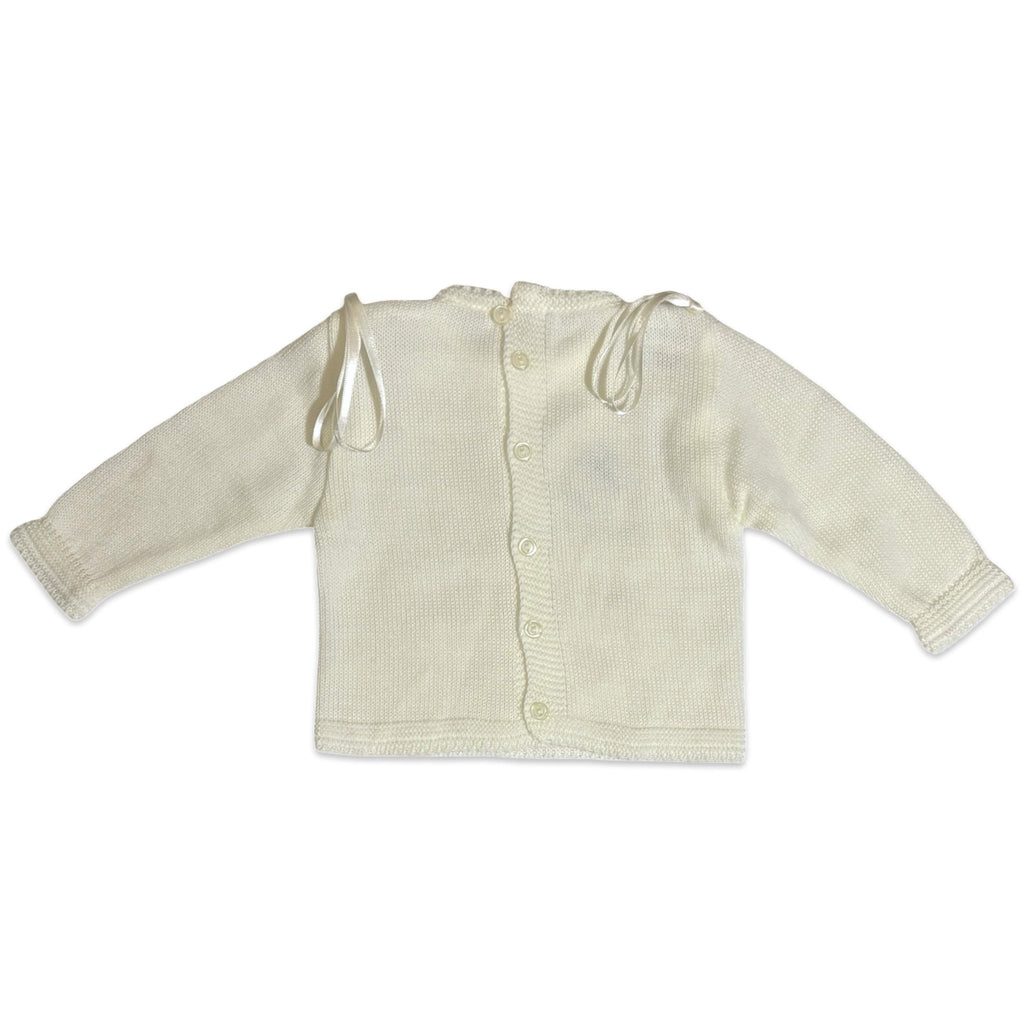 Visi Ivory Knitted Top Silk Bow - 0 Months – New - Miena