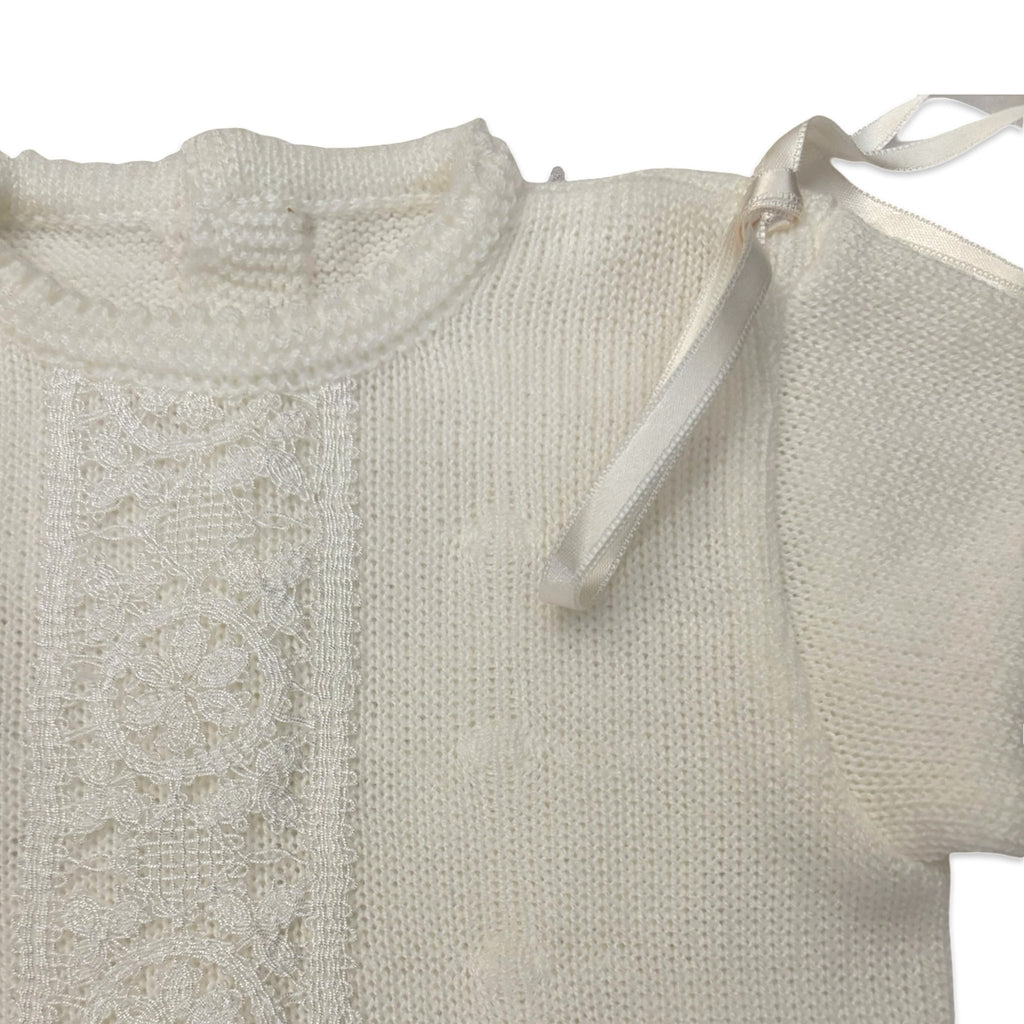 Visi Ivory Knitted Top Silk Bow - 0 Months – New - Miena
