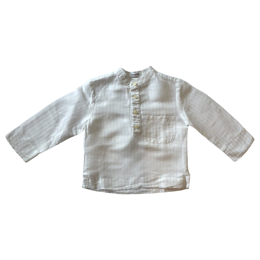 White Pinstripe Mandarin Collar Shirt – 18 Months - Miena