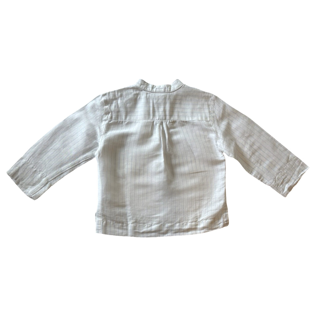 White Pinstripe Mandarin Collar Shirt – 18 Months - Miena